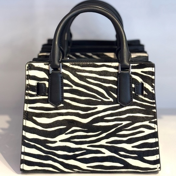 Michael Kors Hamilton Small Zebra Print Calf Hair Satchel Bag Black Multi - Picture 7 of 9